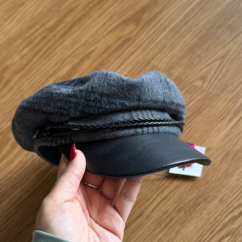 Vince Camuto Plaid skipper hat with leather braid detail